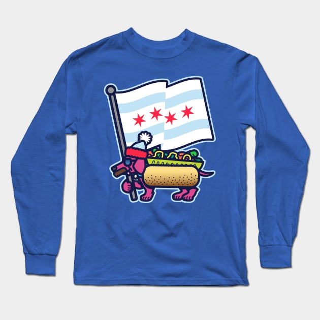 Chicago Stocking Cap Dog with Flag Long Sleeve T-Shirt by DangerHuskie